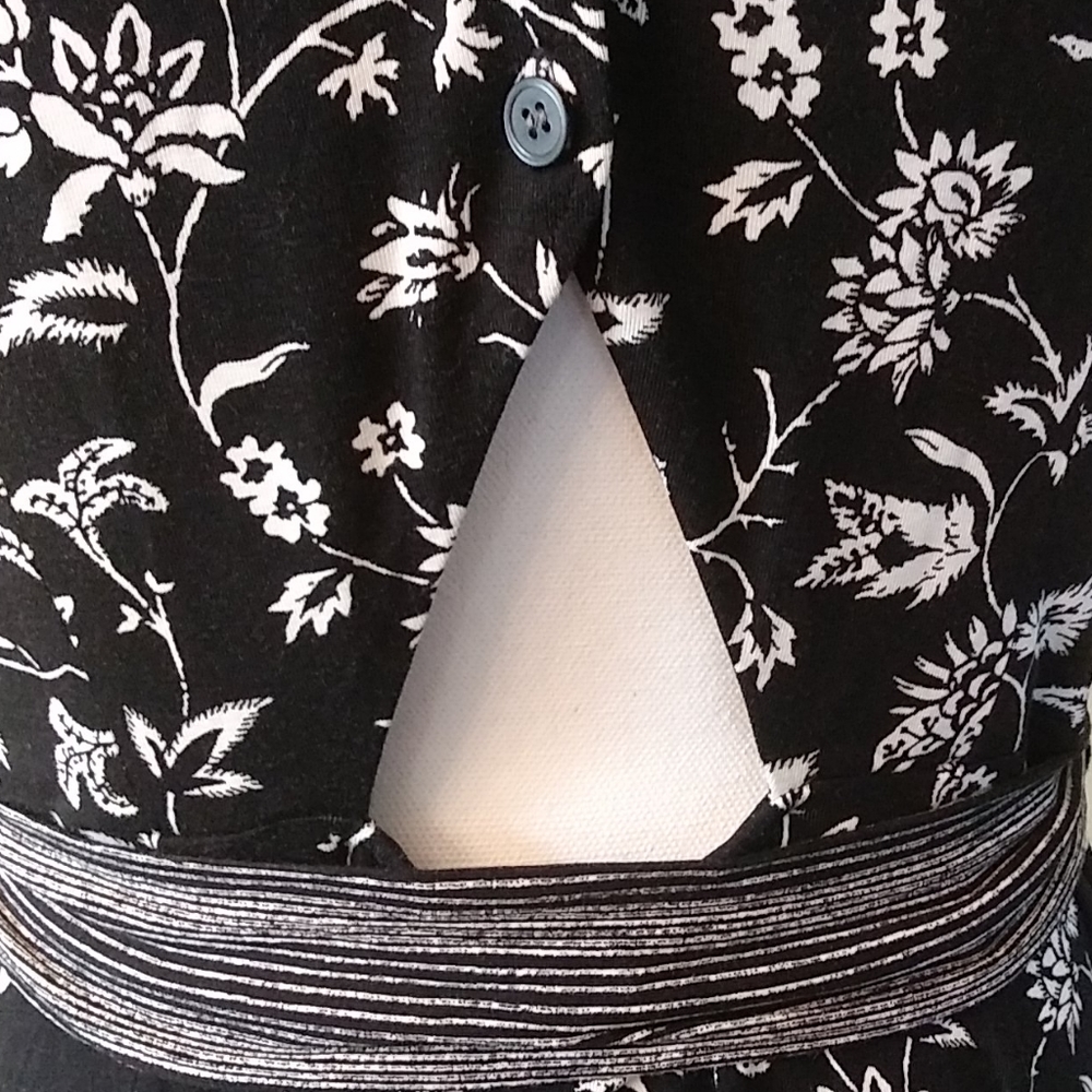 LOFT Rainforest Cutout Button Back Midi Dress, Floral Black and White. - Picture 12 of 15